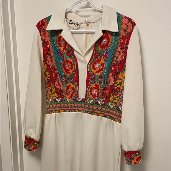 Edwards Dresses & Skirts - Vintage Maxi Dress with Patterned Bodice & Cuff Size Large